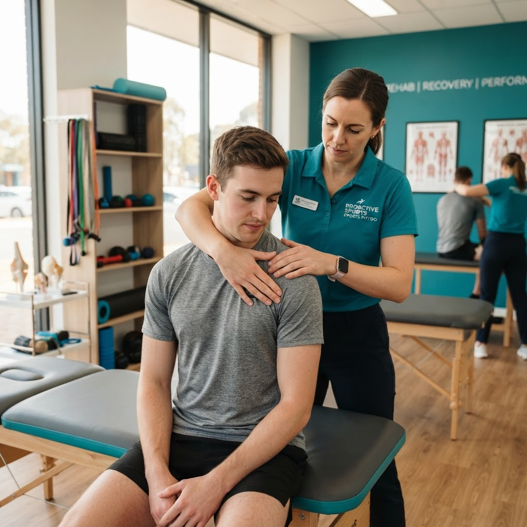 Vandit Gandhi performing manual therapy on a patient's shoulder